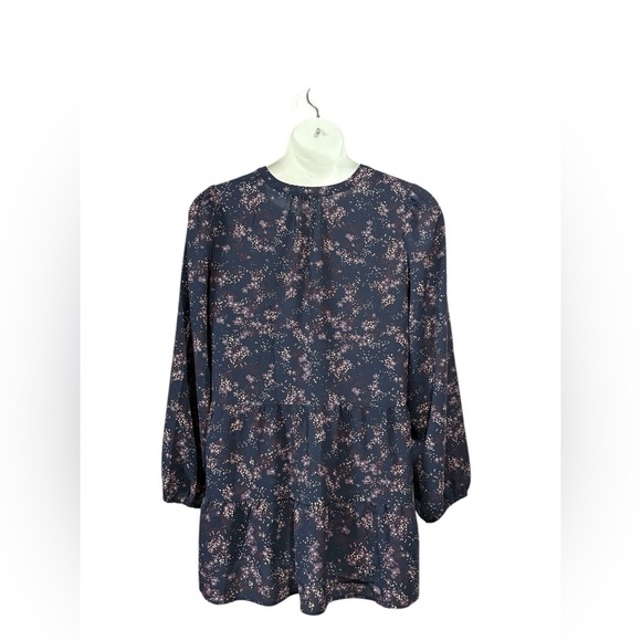 NWOT, Reitmans, Elegant Floral Long-Sleeve Tunic, XL, Navy, Purple, White - Picture 6 of 8